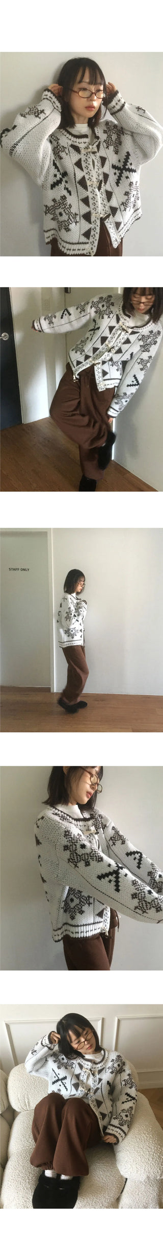 Enin Nordic Tteokbokki Button Short Knitwear Cardigan