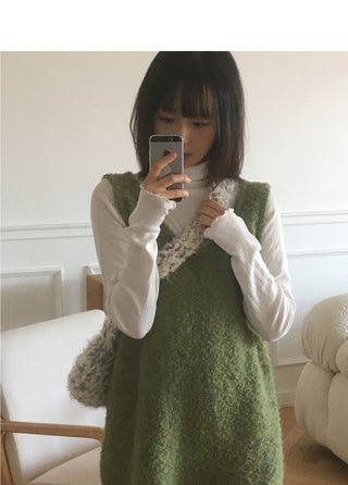Kizen Wool Boucle Sleeveless Layered Vest Knitwear Mini Dress