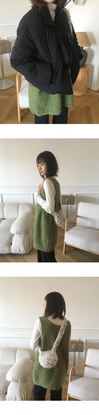 Kizen Wool Boucle Sleeveless Layered Vest Knitwear Mini Dress