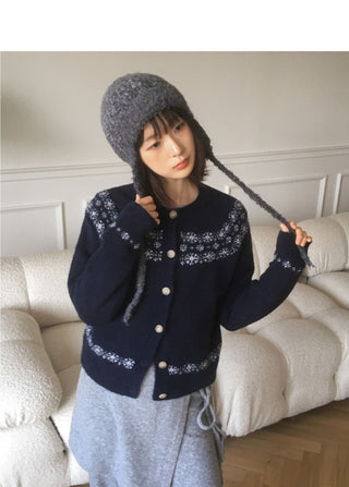Kotok Snowflake Winter Nordic Wool Knitwear Cardigan