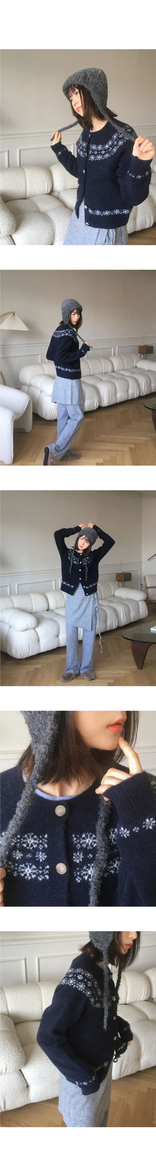 Kotok Snowflake Winter Nordic Wool Knitwear Cardigan