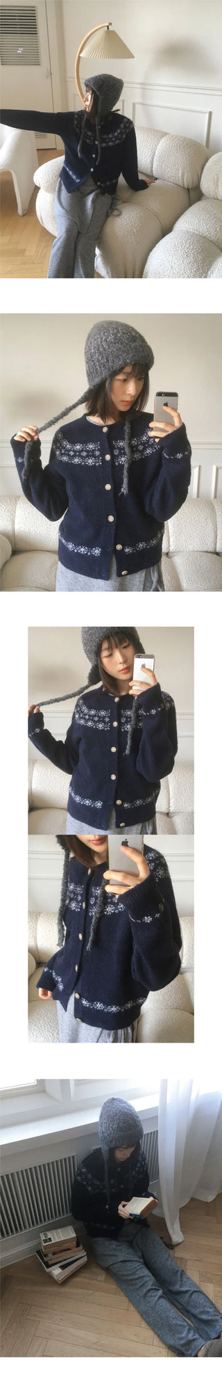 Kotok Snowflake Winter Nordic Wool Knitwear Cardigan
