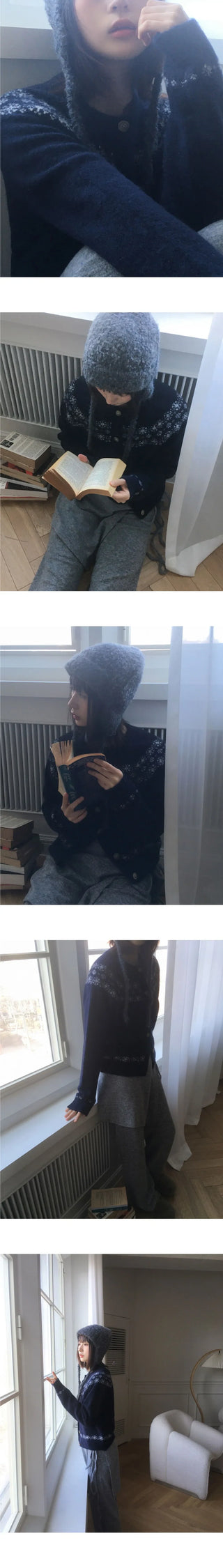 Kotok Snowflake Winter Nordic Wool Knitwear Cardigan