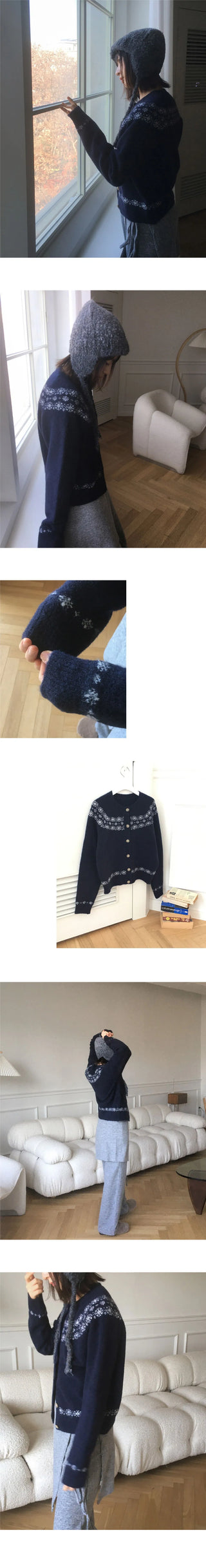 Kotok Snowflake Winter Nordic Wool Knitwear Cardigan