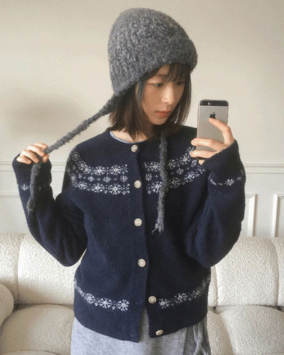 Kotok Snowflake Winter Nordic Wool Knitwear Cardigan