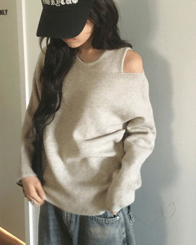 Sotel Sleeveless Layered Off-Shoulder Knitwear Set