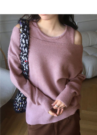 Sotel Sleeveless Layered Off-Shoulder Knitwear Set
