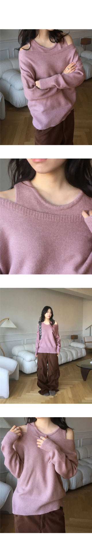 Sotel Sleeveless Layered Off-Shoulder Knitwear Set