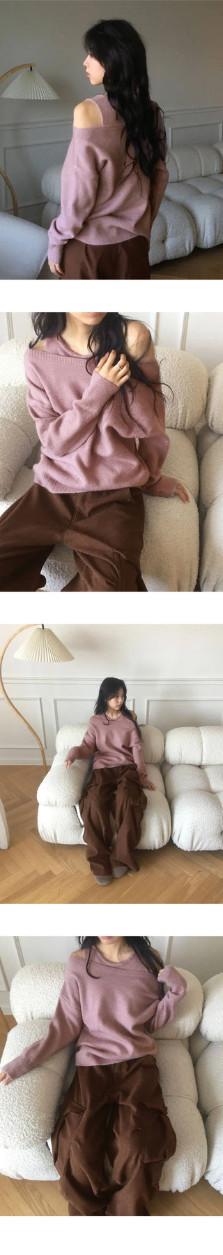 Sotel Sleeveless Layered Off-Shoulder Knitwear Set