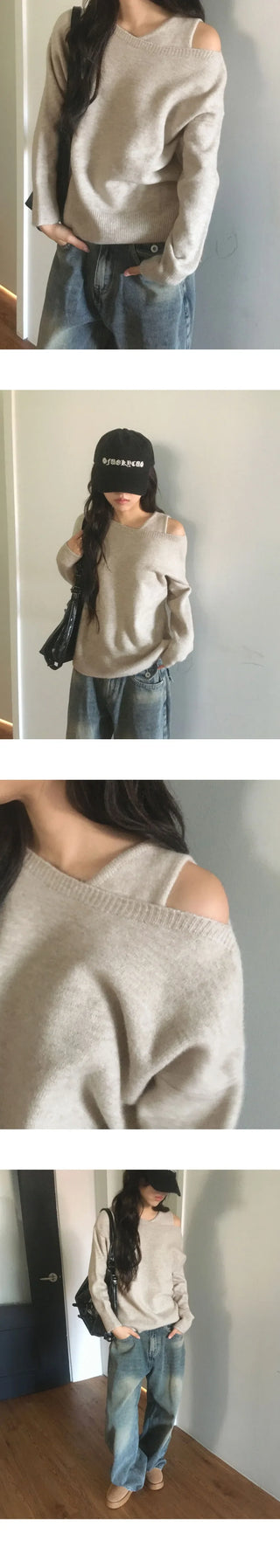 Sotel Sleeveless Layered Off-Shoulder Knitwear Set