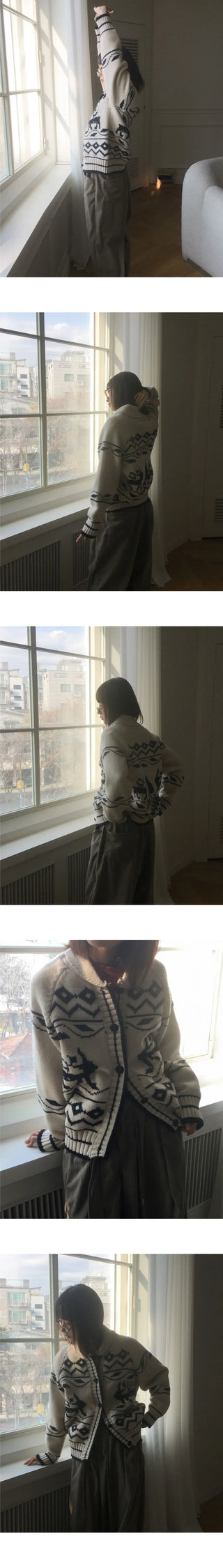 Jever Deer Nordic Round Collar Knitwear Cardigan