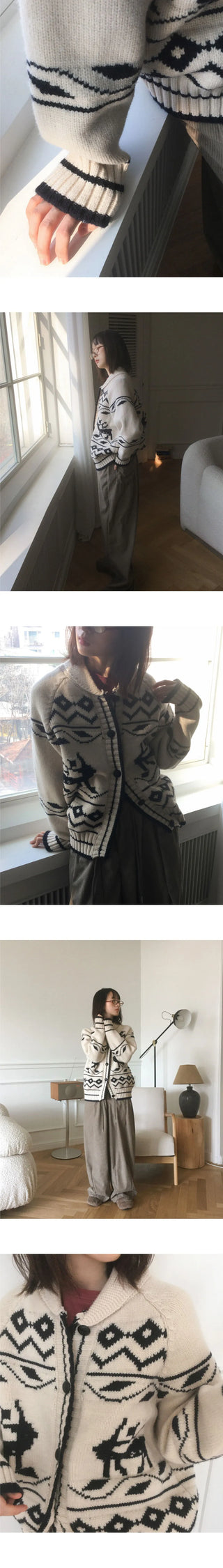 Jever Deer Nordic Round Collar Knitwear Cardigan
