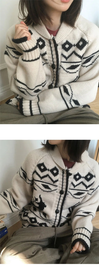 Jever Deer Nordic Round Collar Knitwear Cardigan