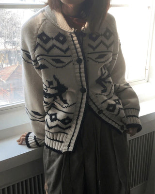 Jever Deer Nordic Round Collar Knitwear Cardigan