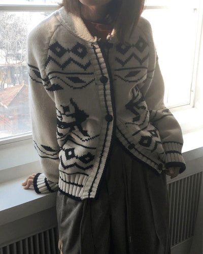 Jever Deer Nordic Round Collar Knitwear Cardigan