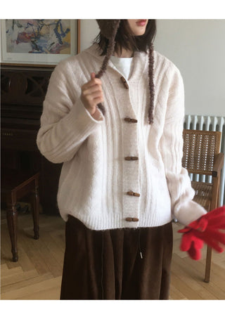 Hinmo Twisted Tteokbokki Button Hood Knitwear Cardigan