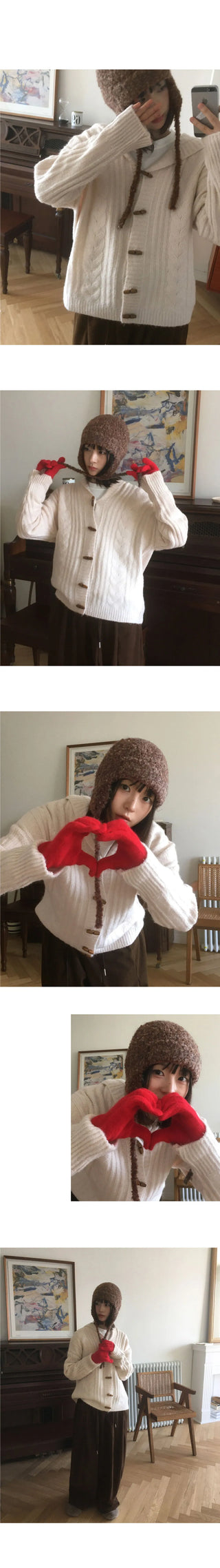 Hinmo Twisted Tteokbokki Button Hood Knitwear Cardigan