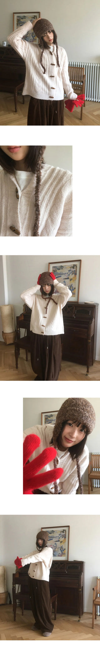 Hinmo Twisted Tteokbokki Button Hood Knitwear Cardigan