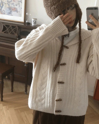 Hinmo Twisted Tteokbokki Button Hood Knitwear Cardigan