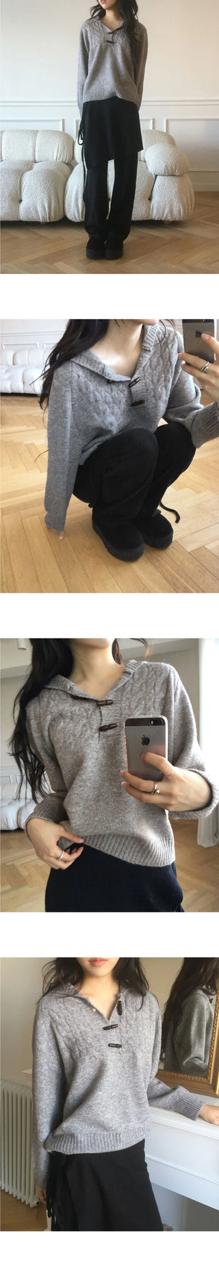 Corwin Wood Toggle Tteokbokki Button Twisted Hood Knitwear
