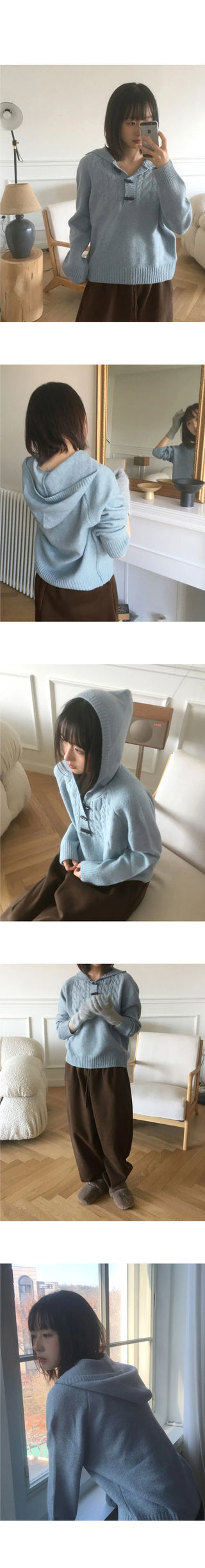 Corwin Wood Toggle Tteokbokki Button Twisted Hood Knitwear