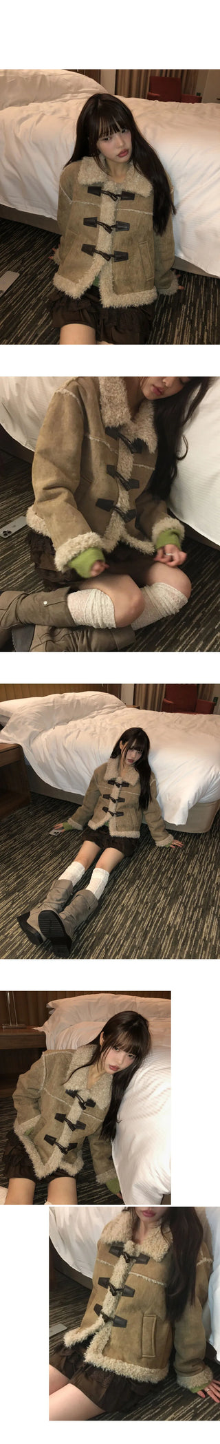 Semin Tteokbokki Poggle Fur Shearling Midi Jacket