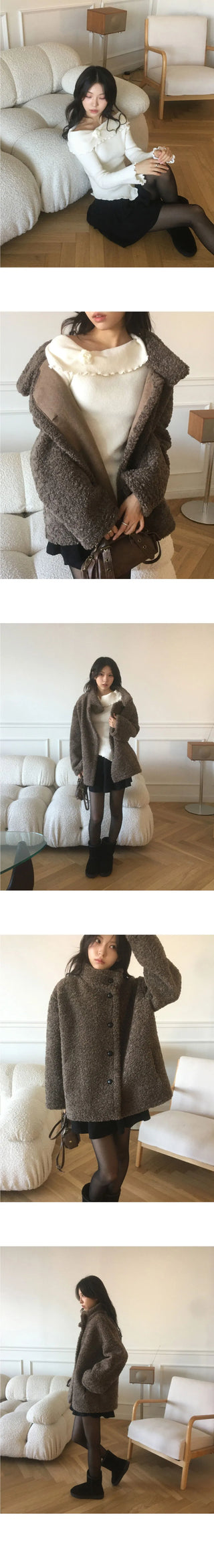 Hape Wool Suede Button Half Coat Fur Jacket