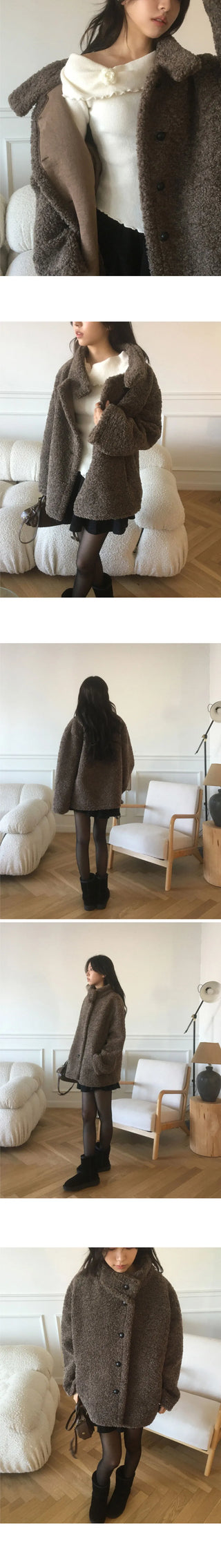 Hape Wool Suede Button Half Coat Fur Jacket