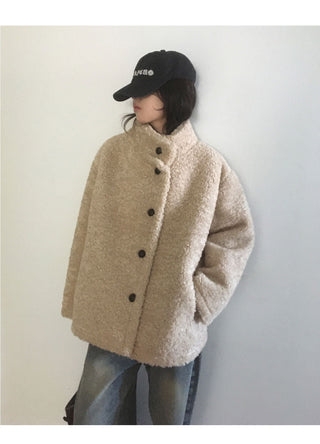 Hape Wool Suede Button Half Coat Fur Jacket