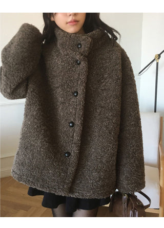 Hape Wool Suede Button Half Coat Fur Jacket