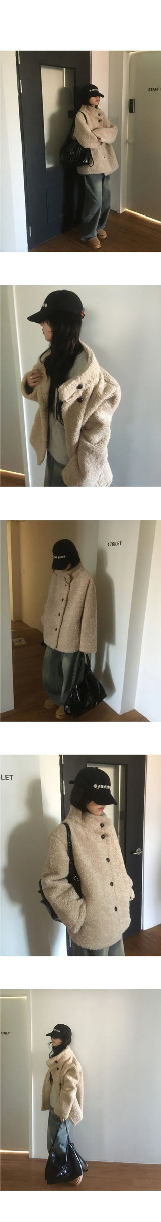 Hape Wool Suede Button Half Coat Fur Jacket