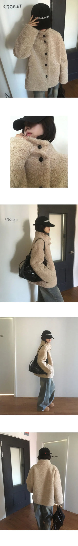 Hape Wool Suede Button Half Coat Fur Jacket