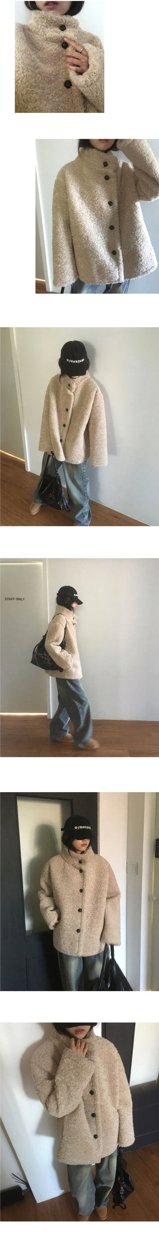 Hape Wool Suede Button Half Coat Fur Jacket