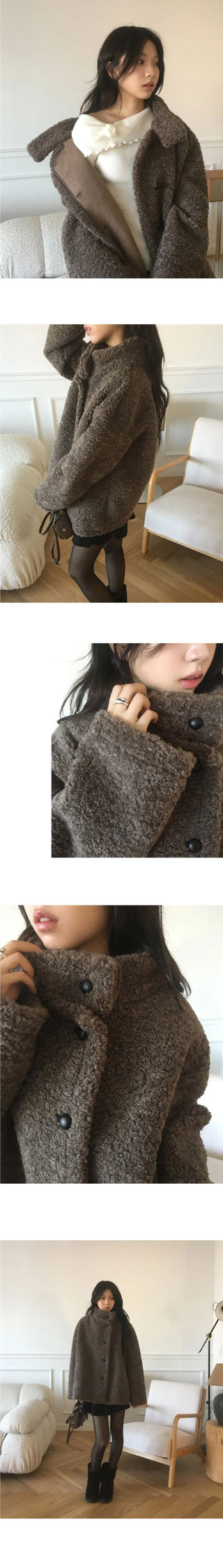 Hape Wool Suede Button Half Coat Fur Jacket