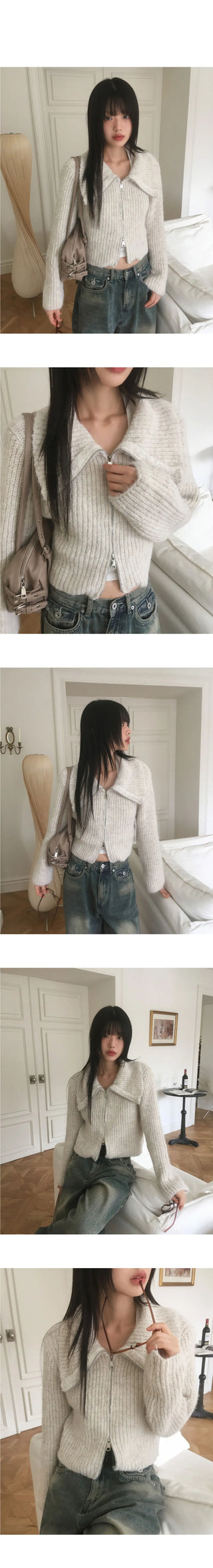twoway knitwear zip-up sweater
