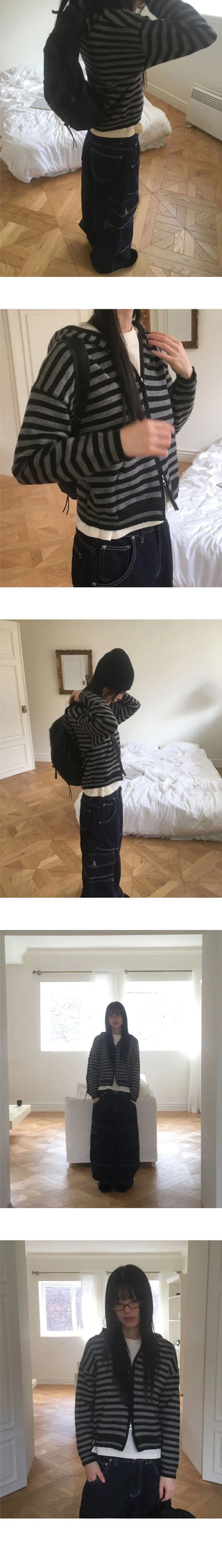 Anton Stripe Pocket Two Way Knitwear Zip-up