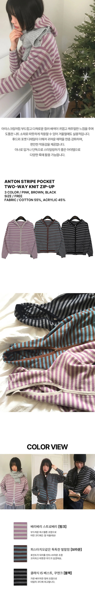 Anton Stripe Pocket Two Way Knitwear Zip-up