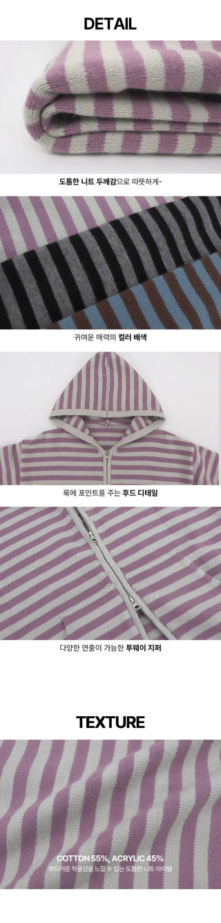 Anton Stripe Pocket Two Way Knitwear Zip-up
