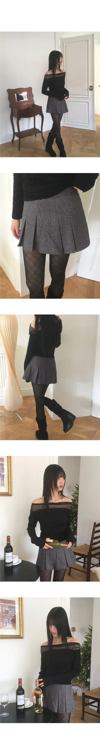 Gob Party Wool Pleated Mini Skirt