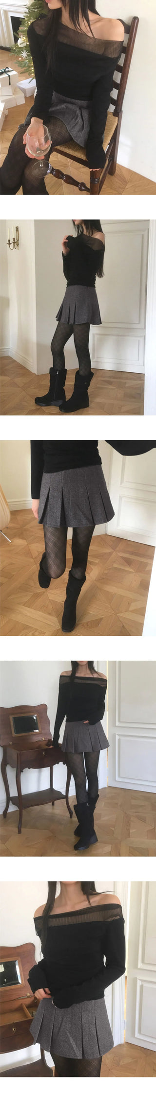 Gob Party Wool Pleated Mini Skirt