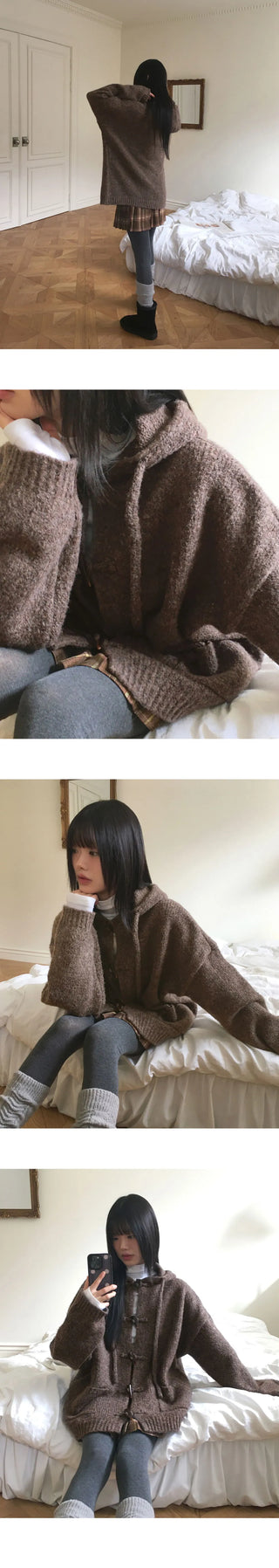 Hotts Tteokbokki Button Overfit Hooded Cardigan