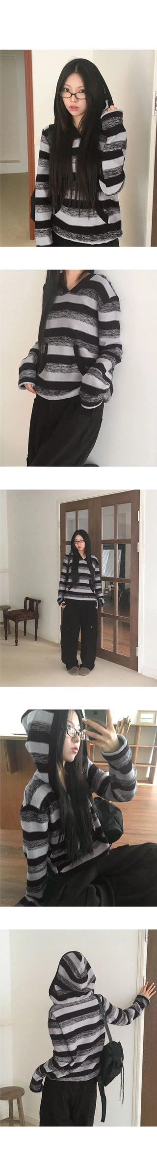 Blond Stripe Color Block Slim Fit Hooded Knitwear