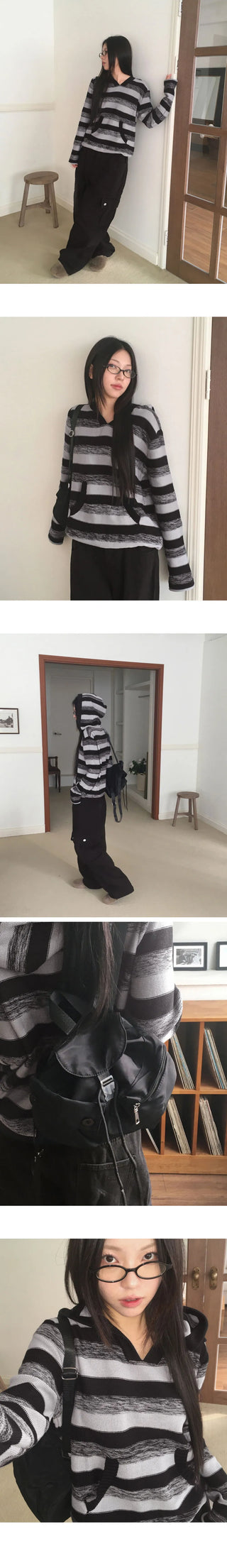 Blond Stripe Color Block Slim Fit Hooded Knitwear