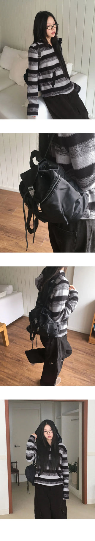 Blond Stripe Color Block Slim Fit Hooded Knitwear