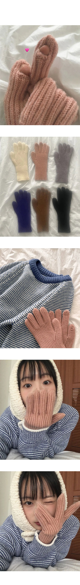 Polang Smartphone Touch Hole Ribbed Finger Gloves