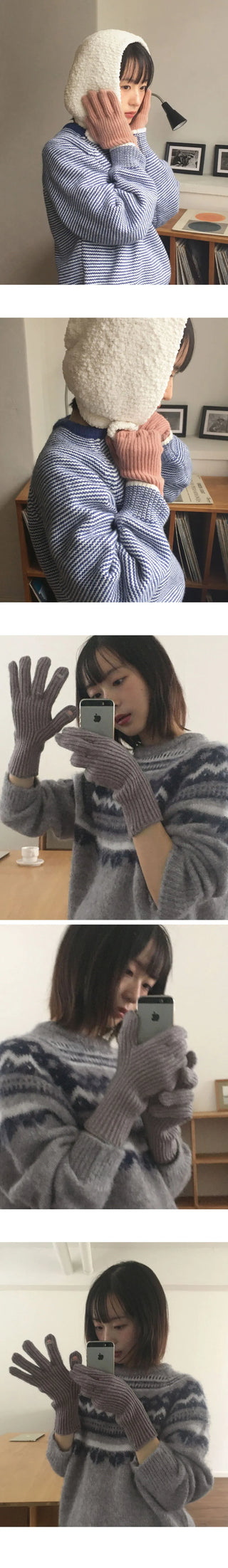 Polang Smartphone Touch Hole Ribbed Finger Gloves