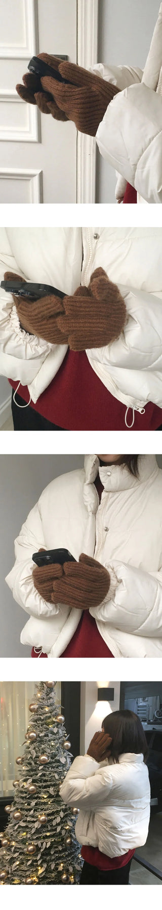 Polang Smartphone Touch Hole Ribbed Finger Gloves