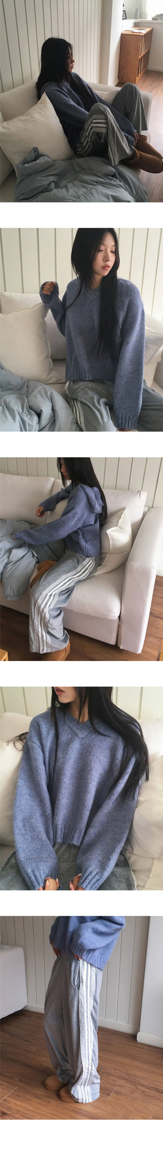 Hade Cozy V V-Neck A-Line Fit Hooded Knitwear