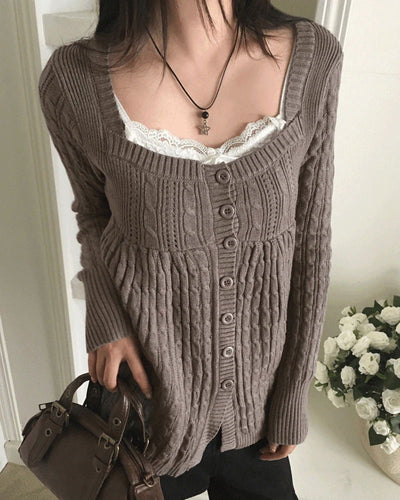 Holden Twisted Square Neck Button Knitwear Cardigan