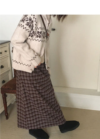 Carin Vintage Check Maxi Long Skirt